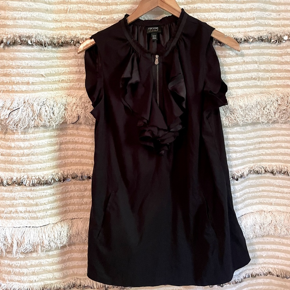 Nicole size medium silky black ruffle top